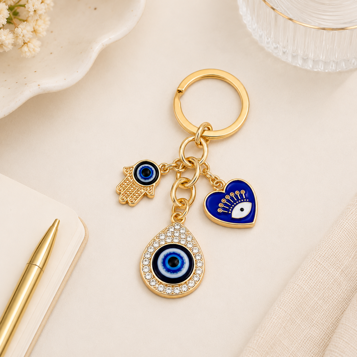 Evil Eye Elephant Metal Keychain
