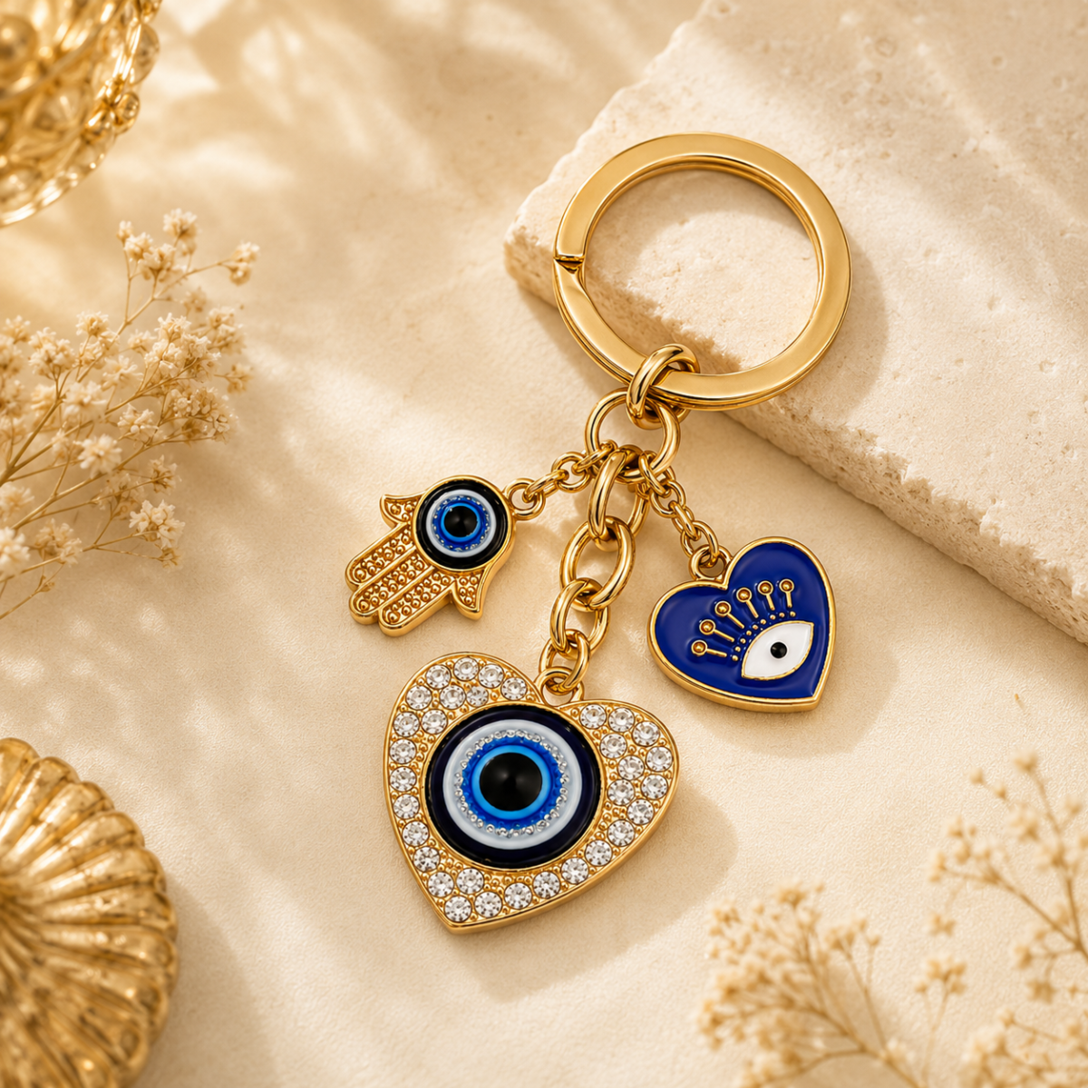 Evil Eye Heart Charm Metal Keychain
