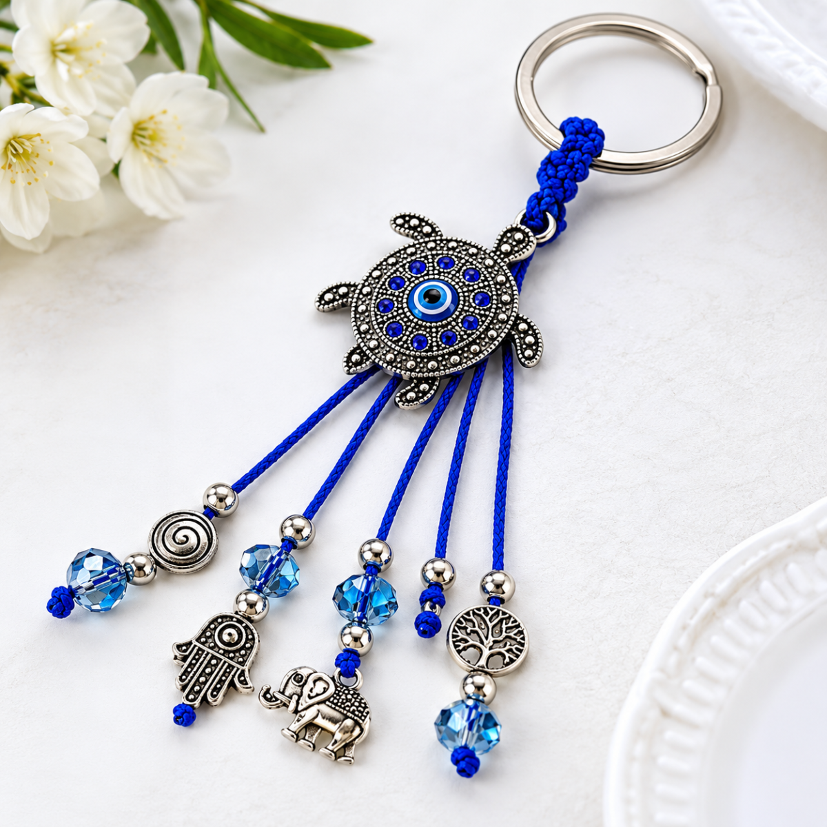 Evil Eye Hanging Charm Metal Keychain
