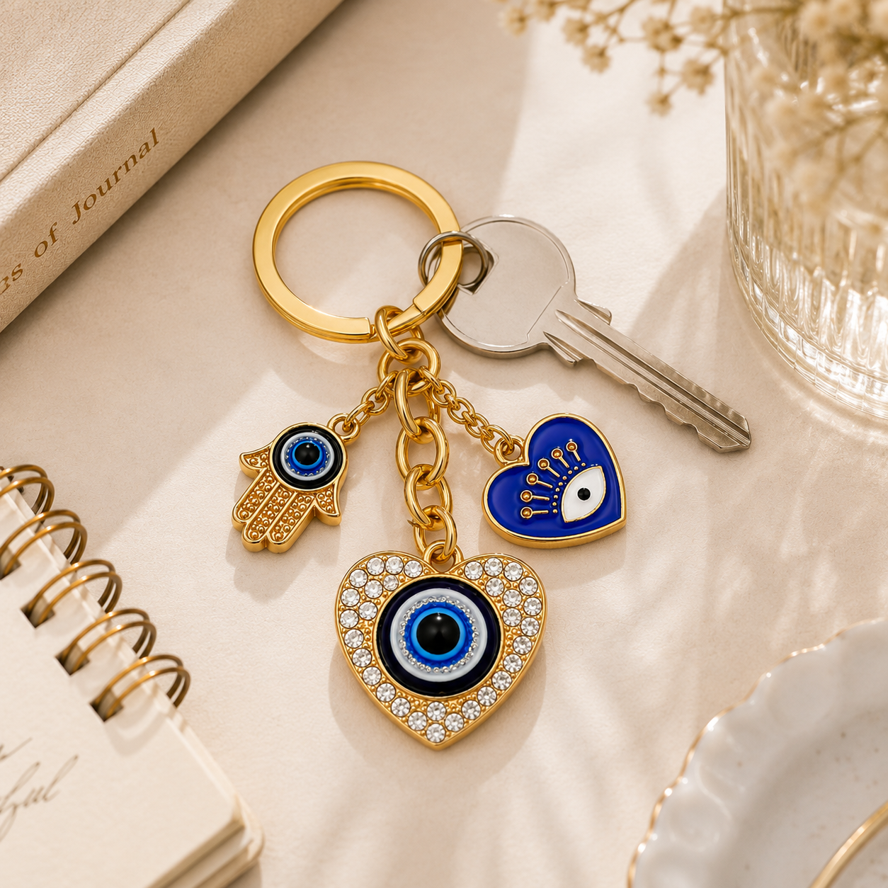 Evil Eye Heart Charm Metal Keychain - Image 5