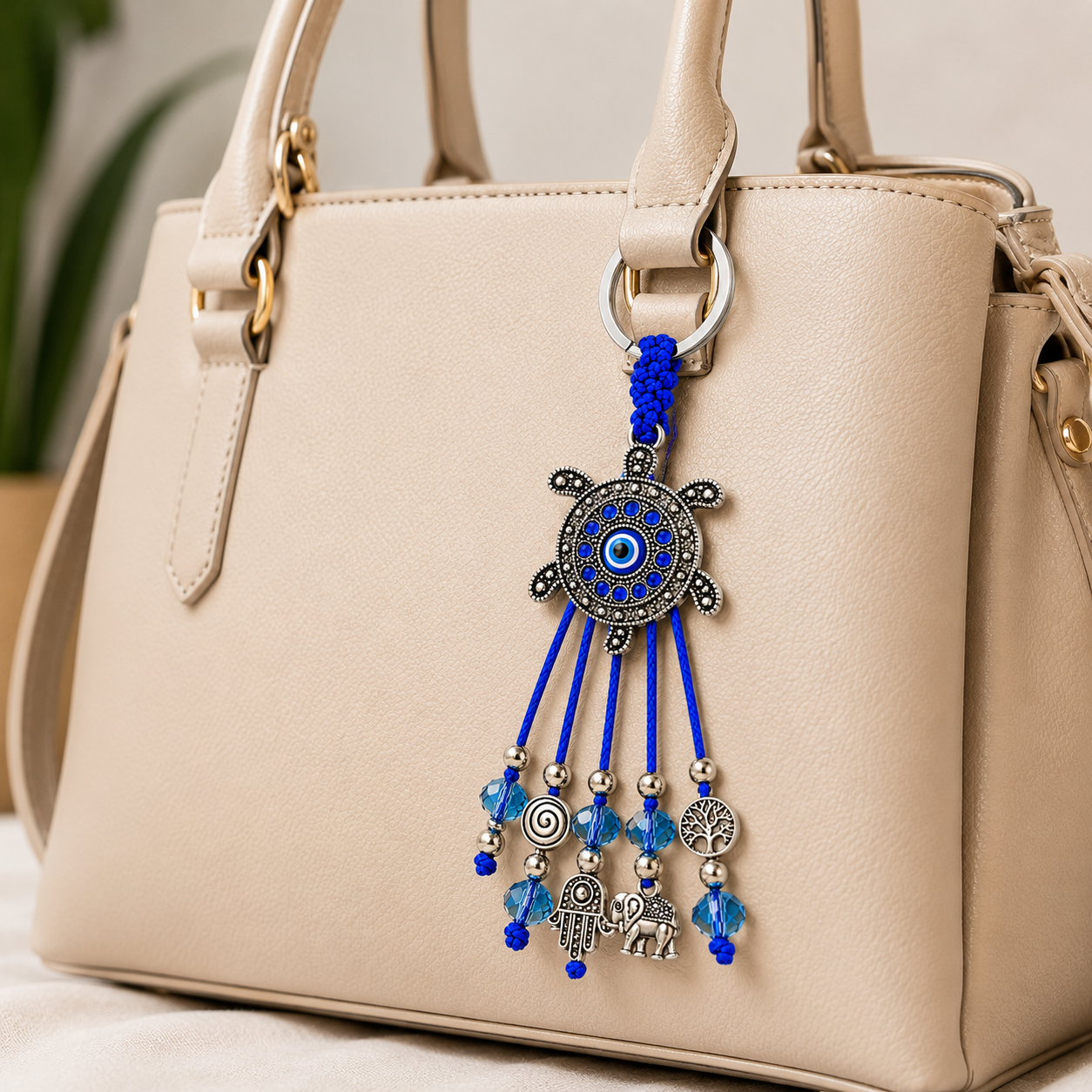 Evil Eye Hanging Charm Metal Keychain - Image 2