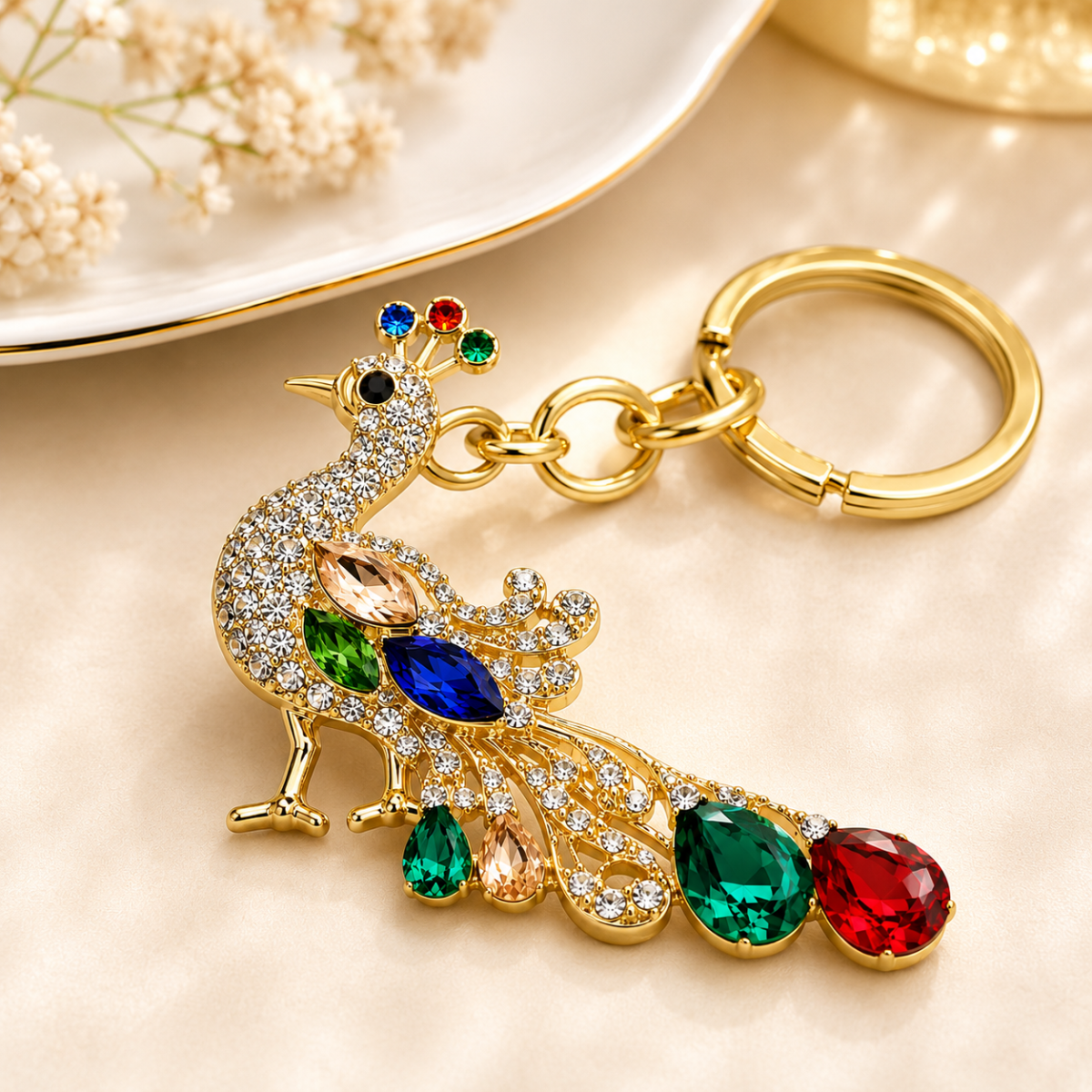 Designer Peacock Keychain Charm