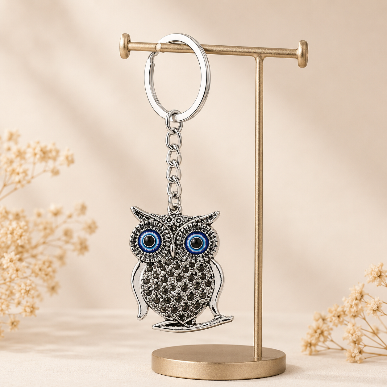 Owl Keychain Charm with Blue Eye Accents - Image 3