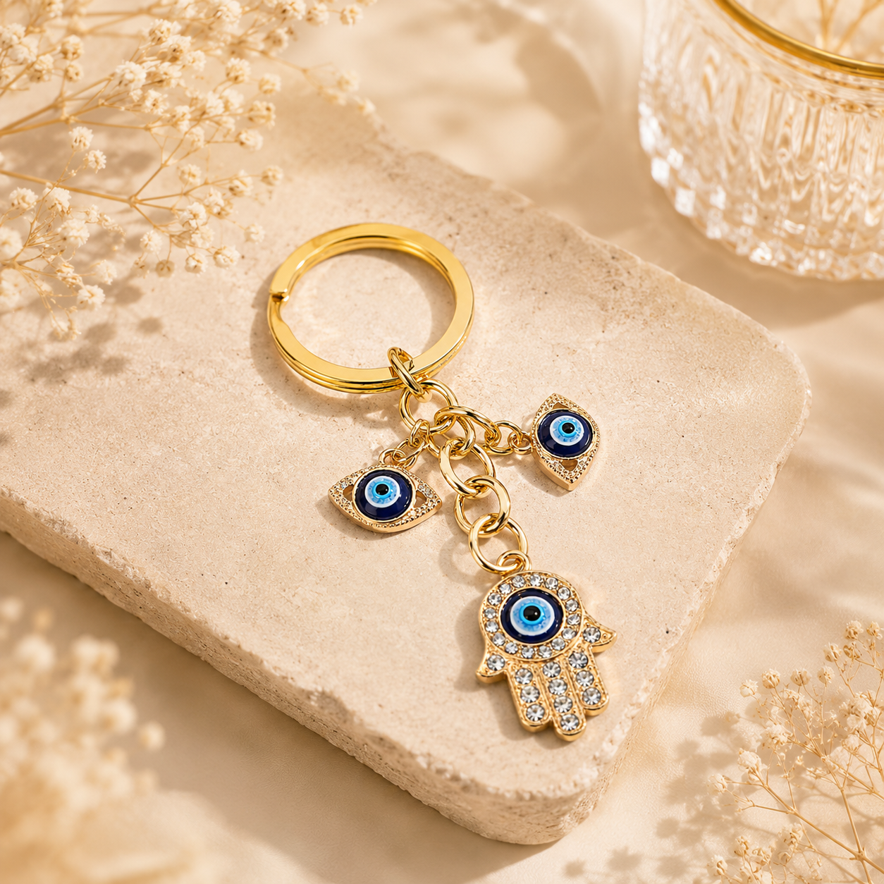 Evil Eye Hamsa Hand Charm Keychain
