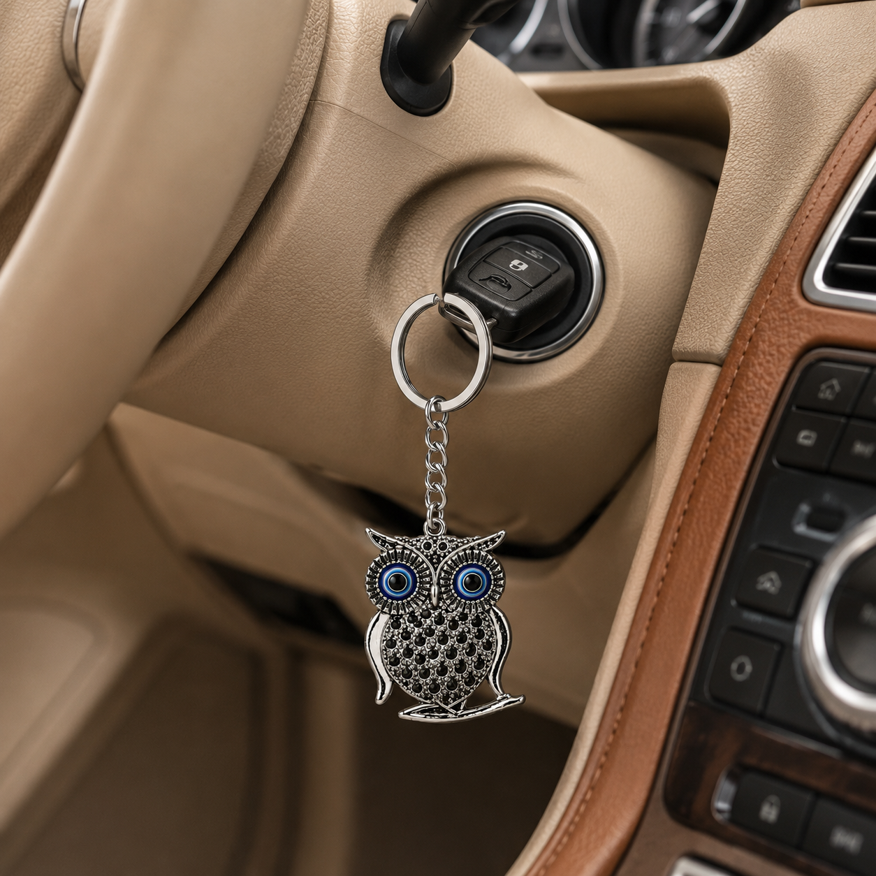 Owl Keychain Charm with Blue Eye Accents - Image 4
