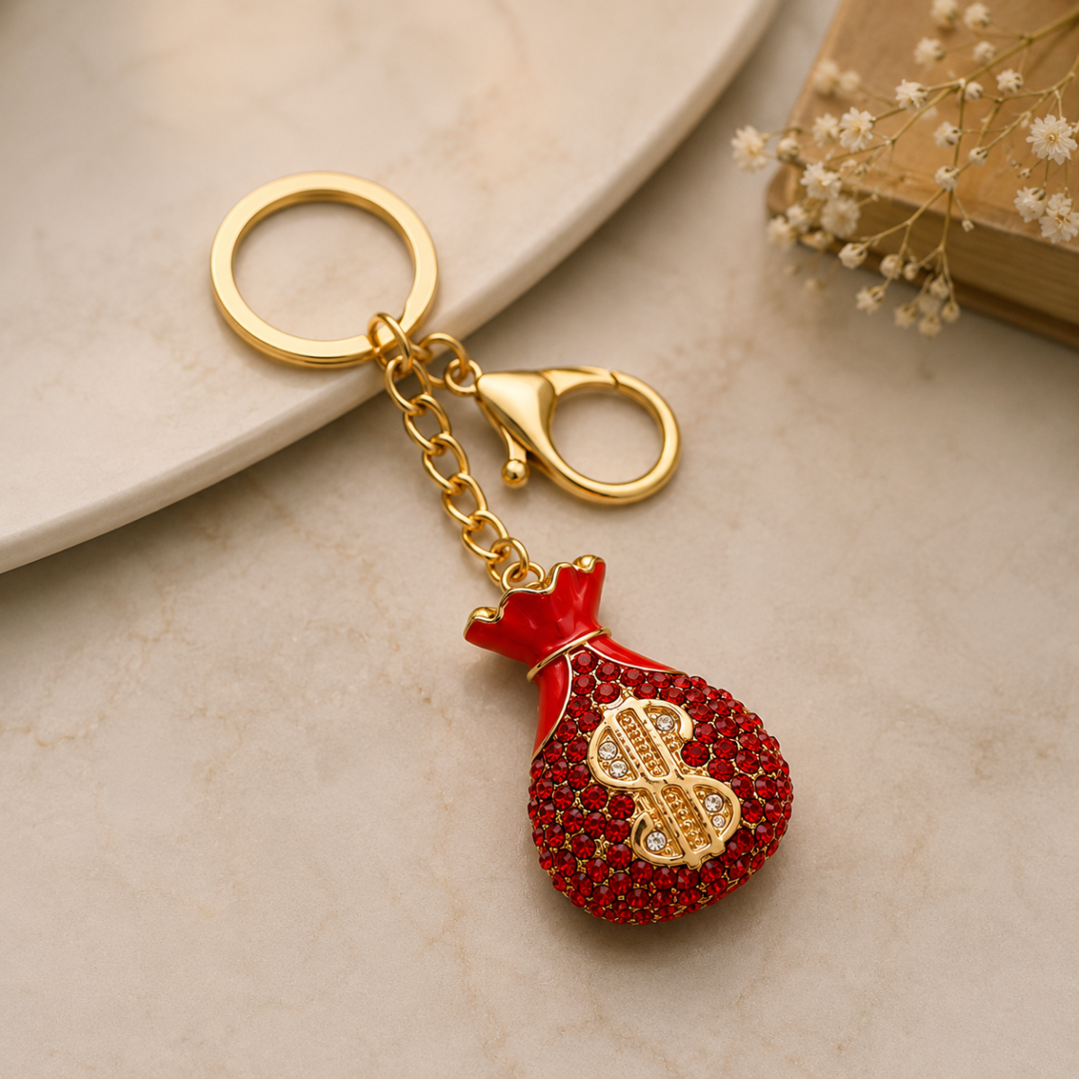 Crystal Money Bag Decorative Metal Keychain with Clip