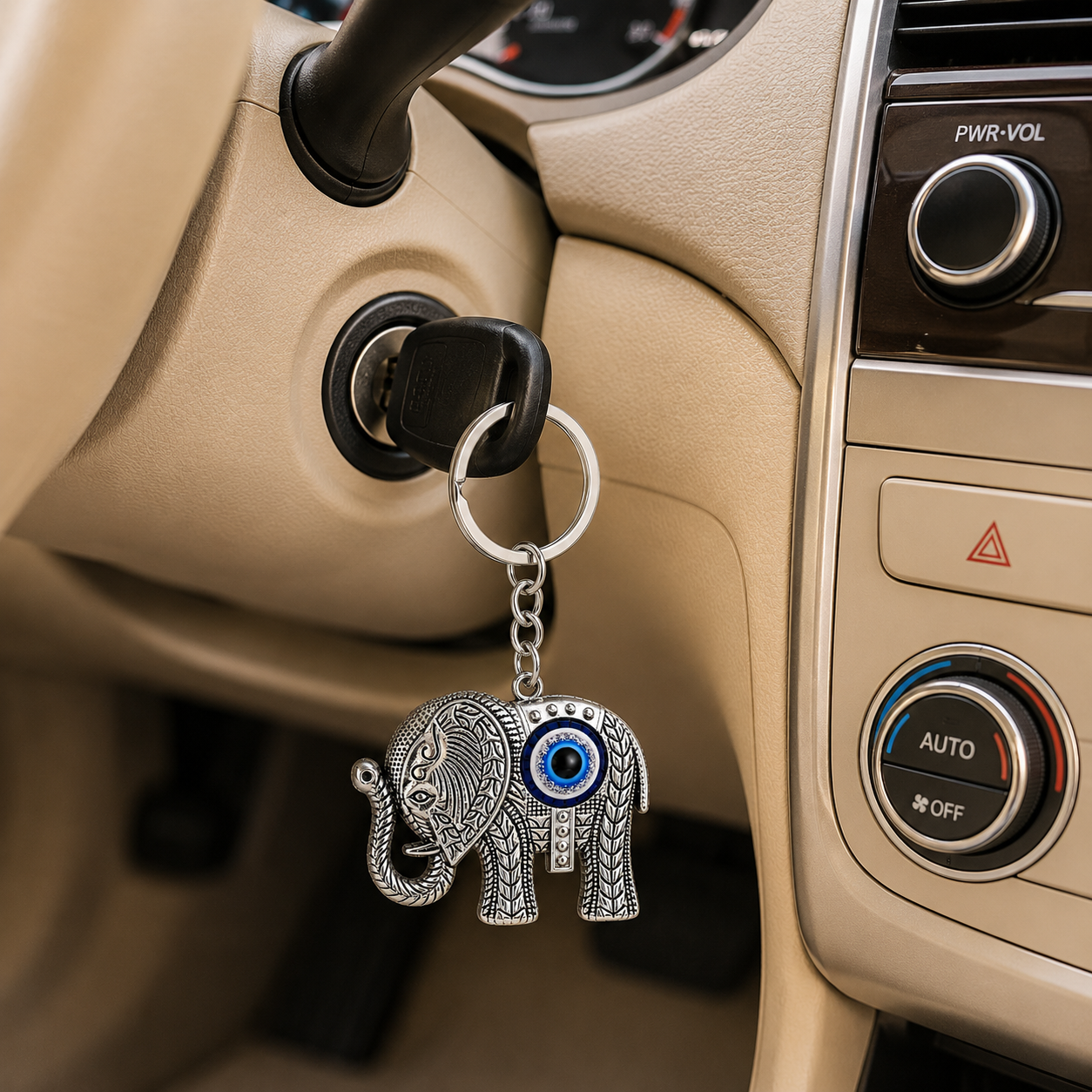 Elephant & Evil Eye Metal Keychain - Image 3
