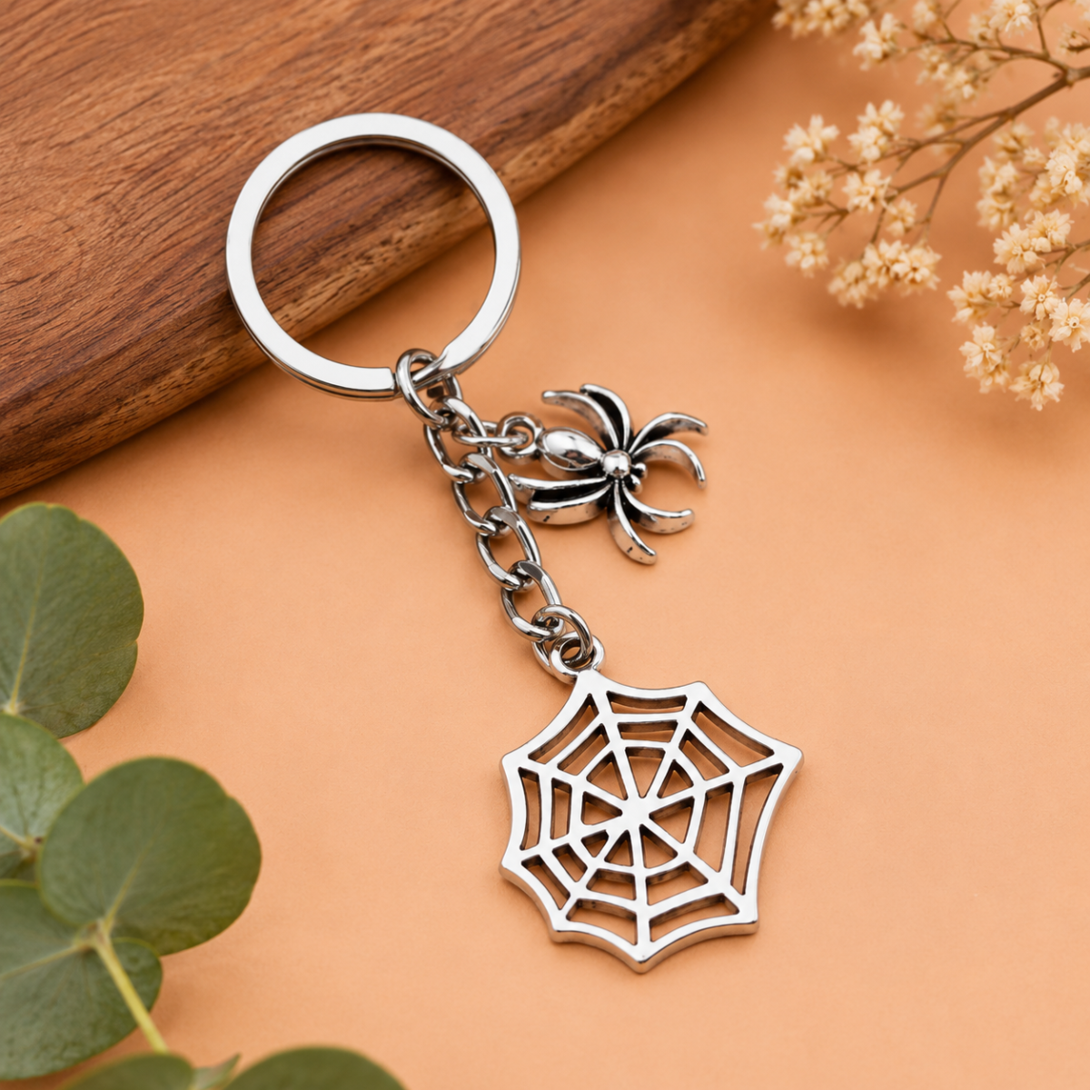 Spider Web Metal Keychain