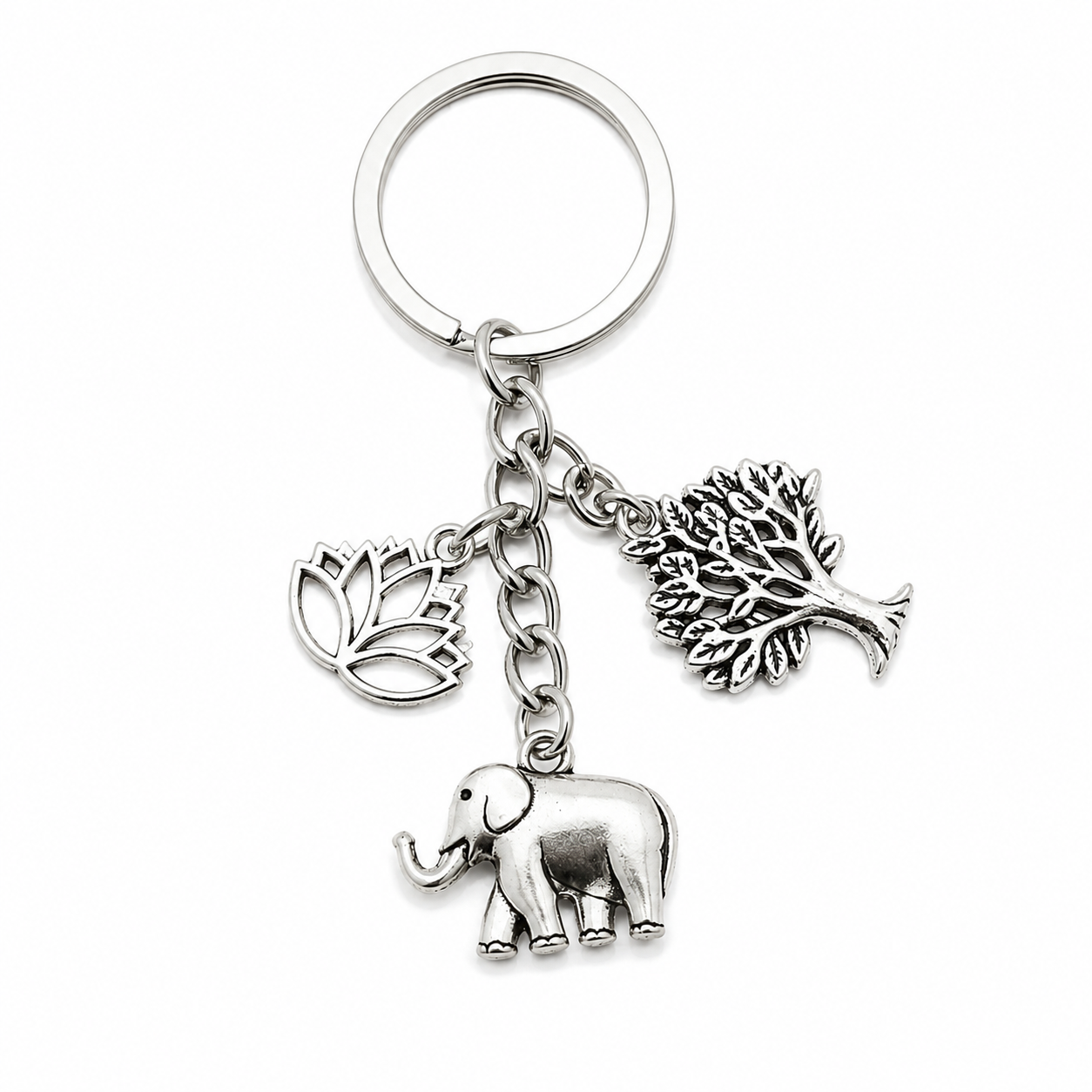Elephant, Lotus & Tree Metal Keychain - Image 7