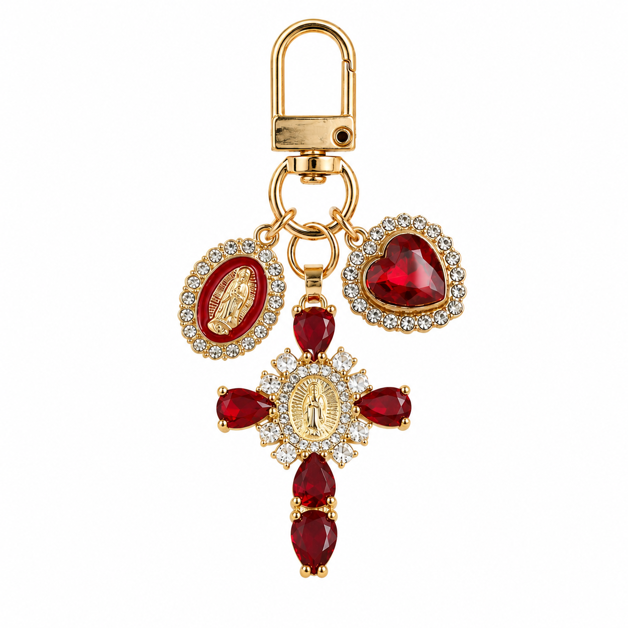 Red Crystal Cross Metal Keychain - Image 7