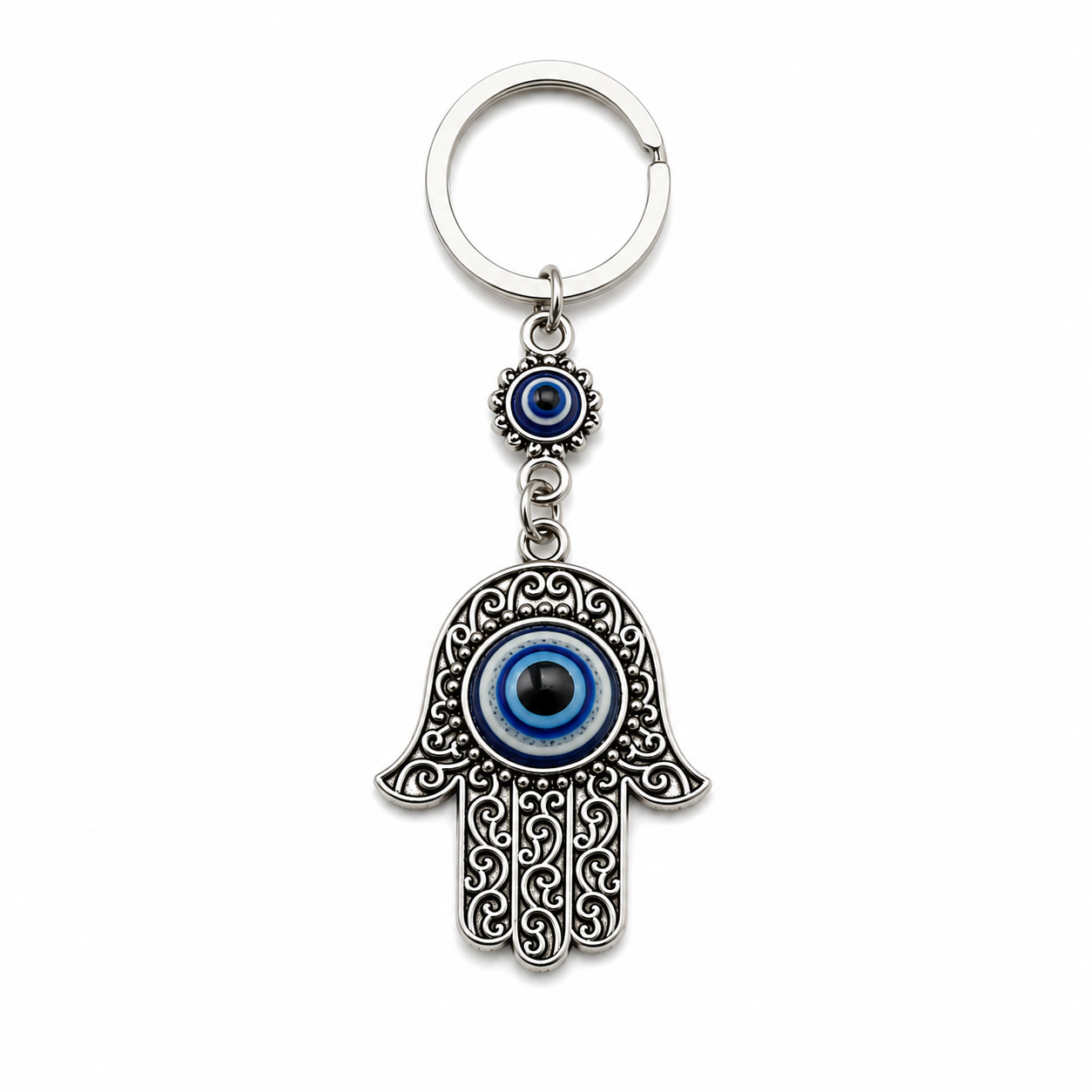 Blue Evil Eye Hamsa Hand Metal Keychain - Image 7