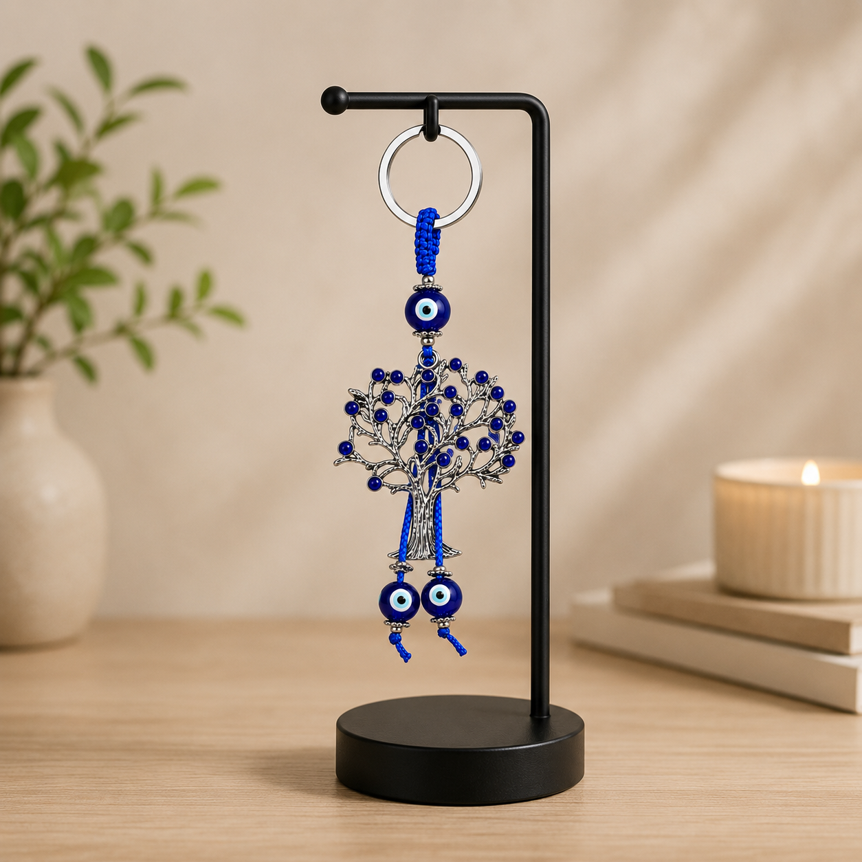Blue Evil Eye Tree of Life Metal Hanging Keychain - Image 4