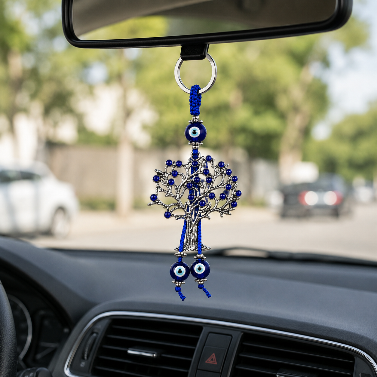 Blue Evil Eye Tree of Life Metal Hanging Keychain - Image 2