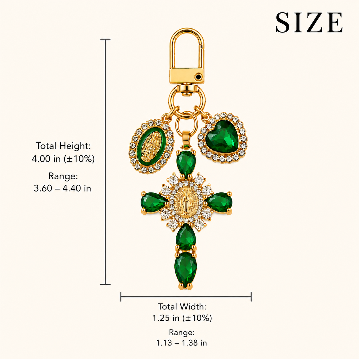 Green Crystal Cross Metal Keychain - Image 6