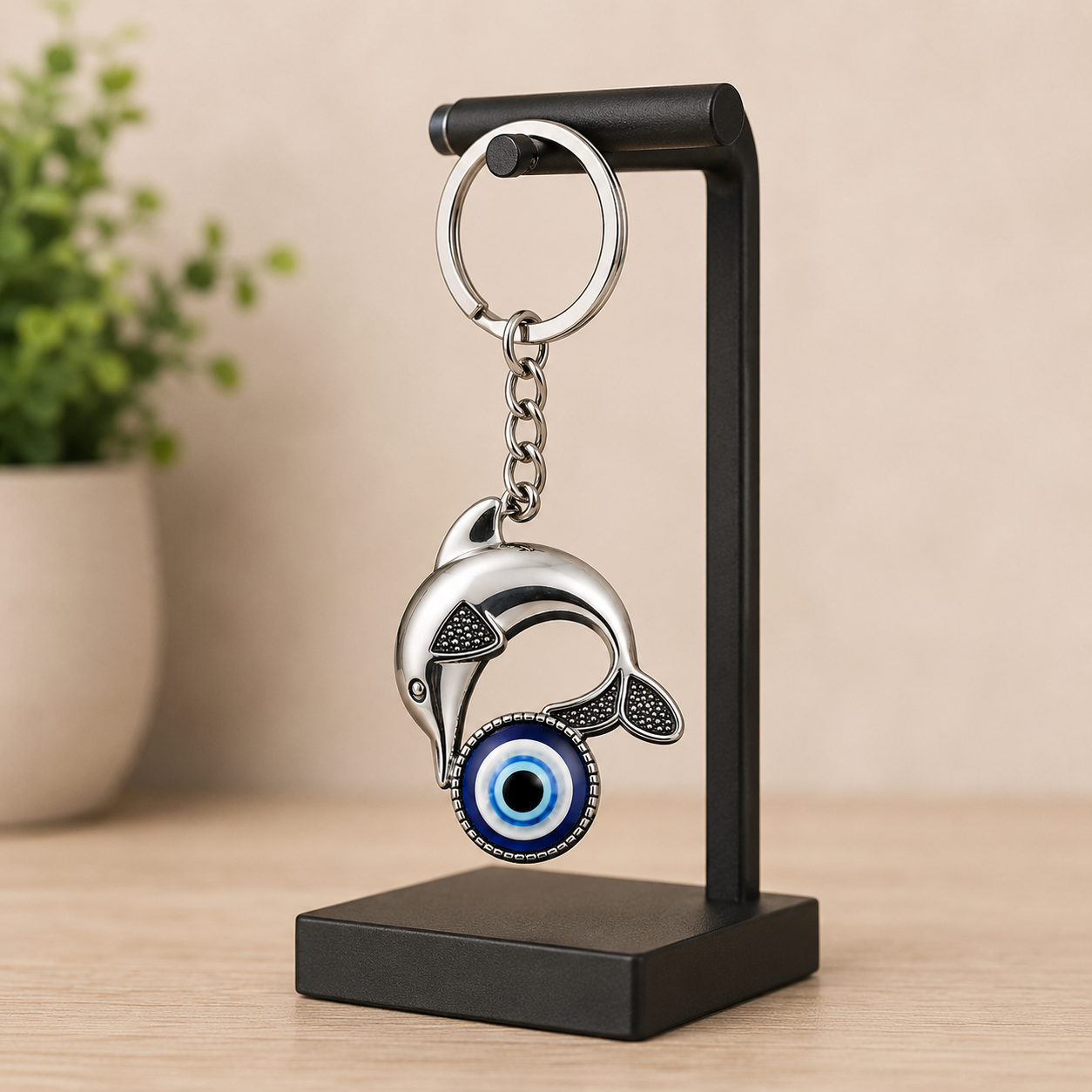 Dolphin Evil Eye Metal Keychain - Image 4