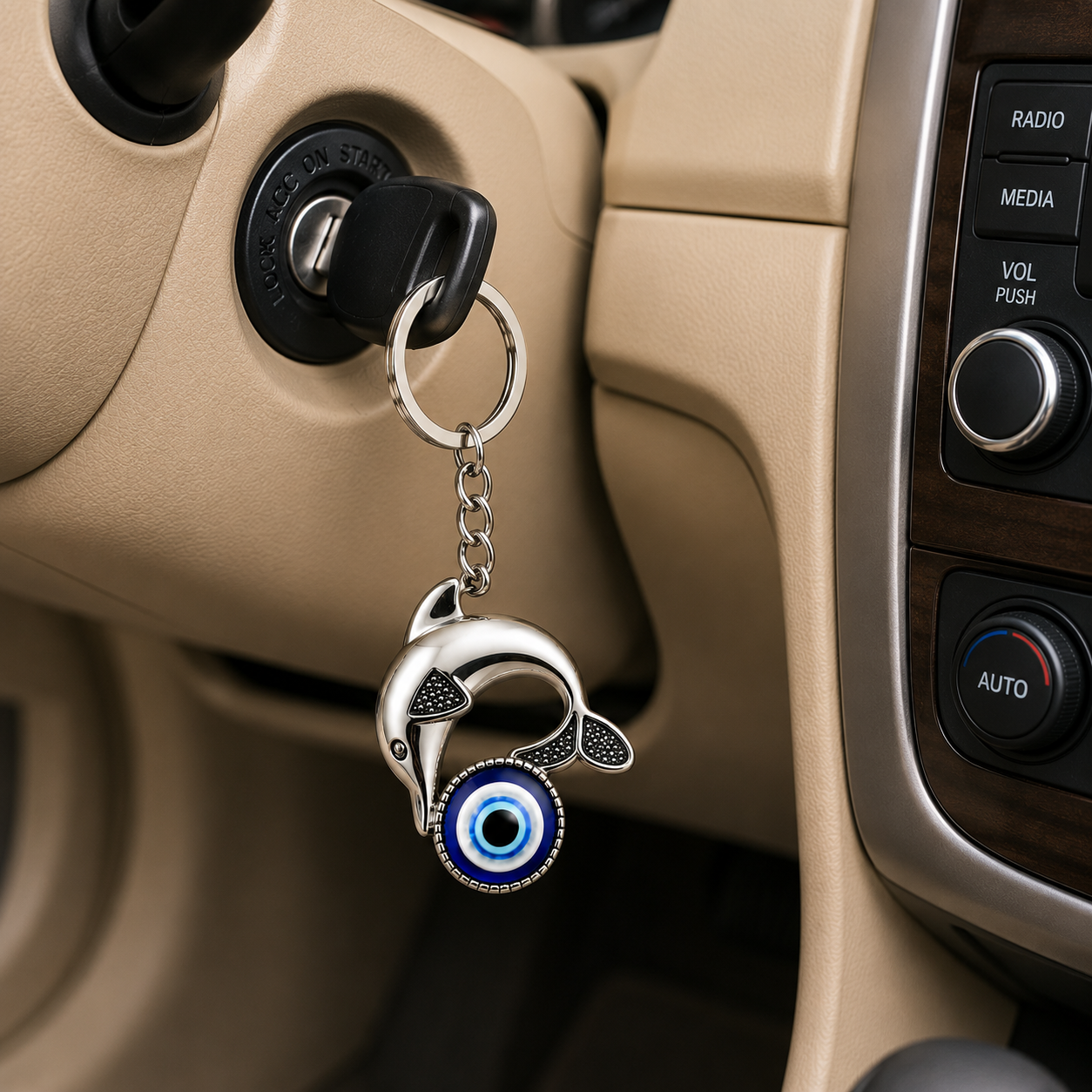 Dolphin Evil Eye Metal Keychain - Image 3