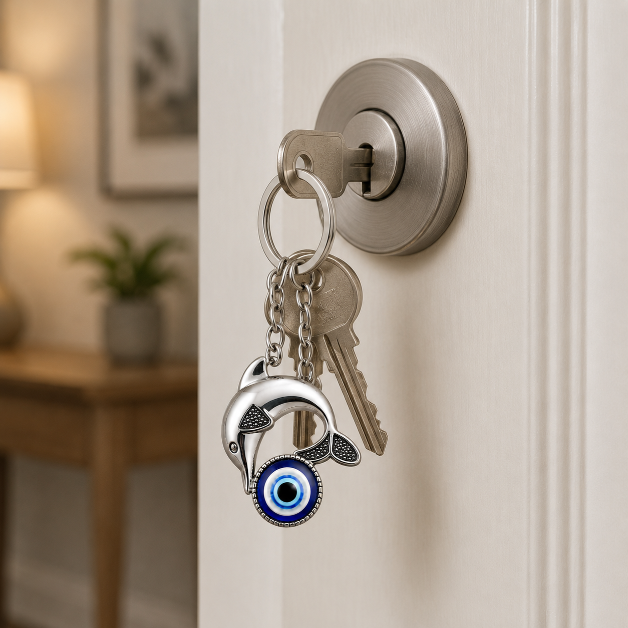 Dolphin Evil Eye Metal Keychain - Image 2