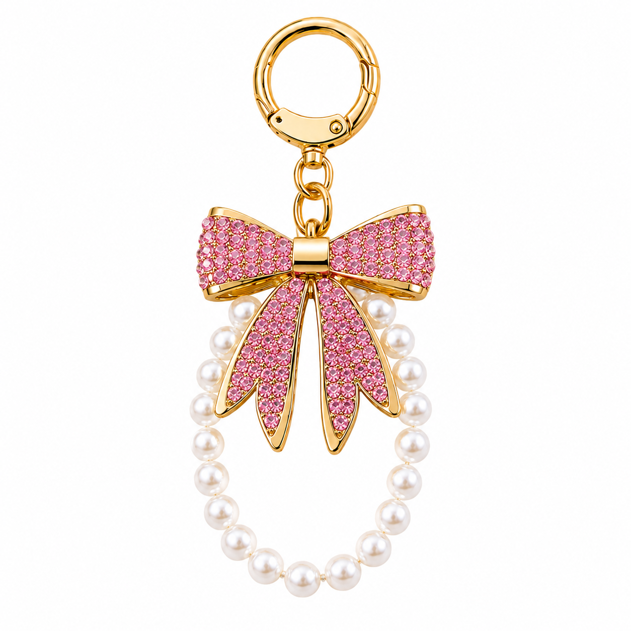 Pink Designer Bow Pearl Charm Keychain - Image 7