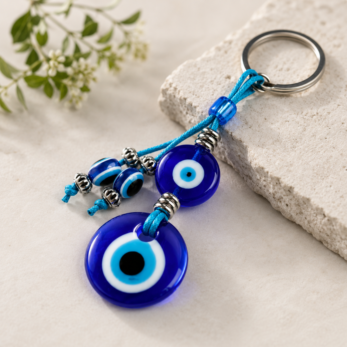 Blue Evil Eye Bead Charm Keychain