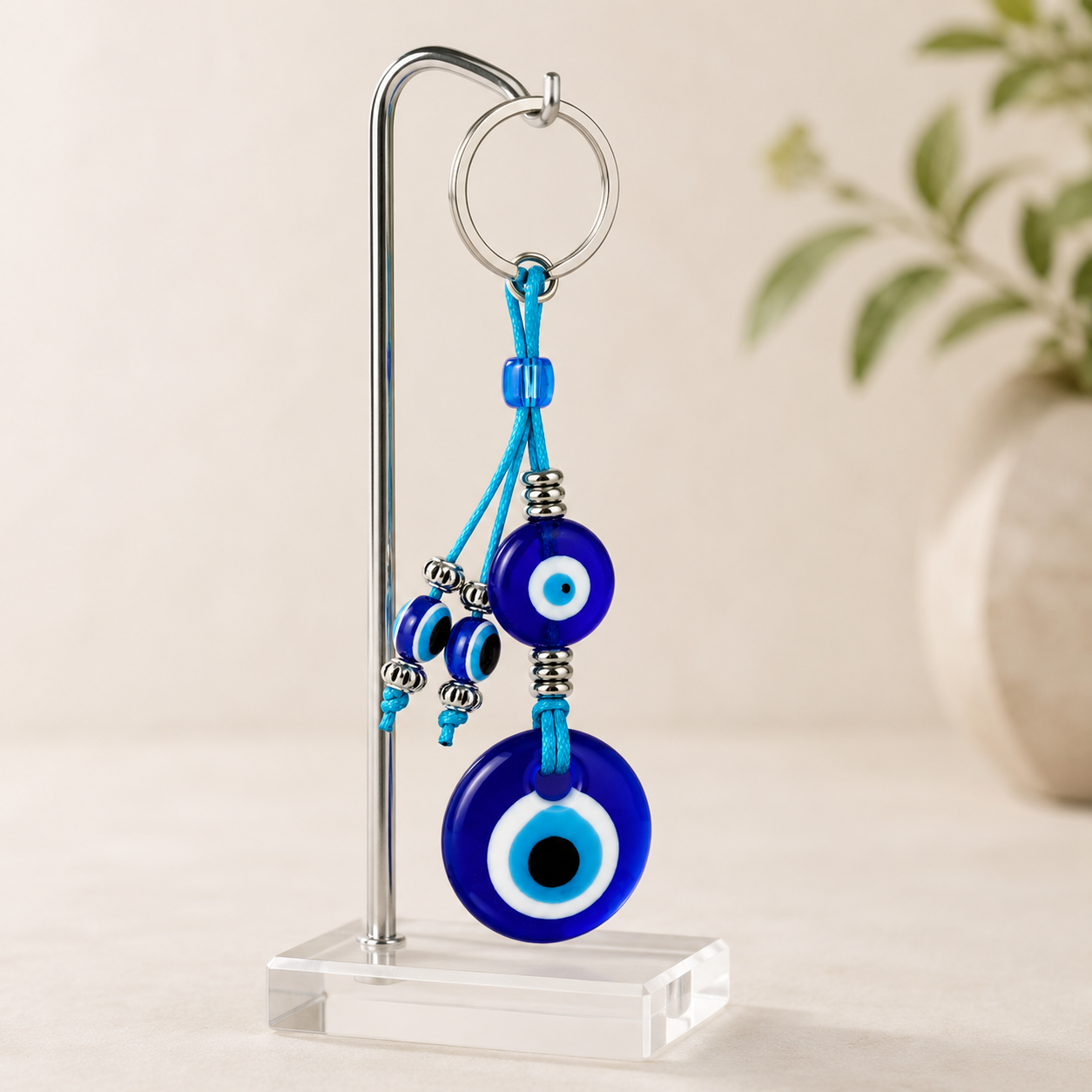 Blue Evil Eye Bead Charm Keychain - Image 4