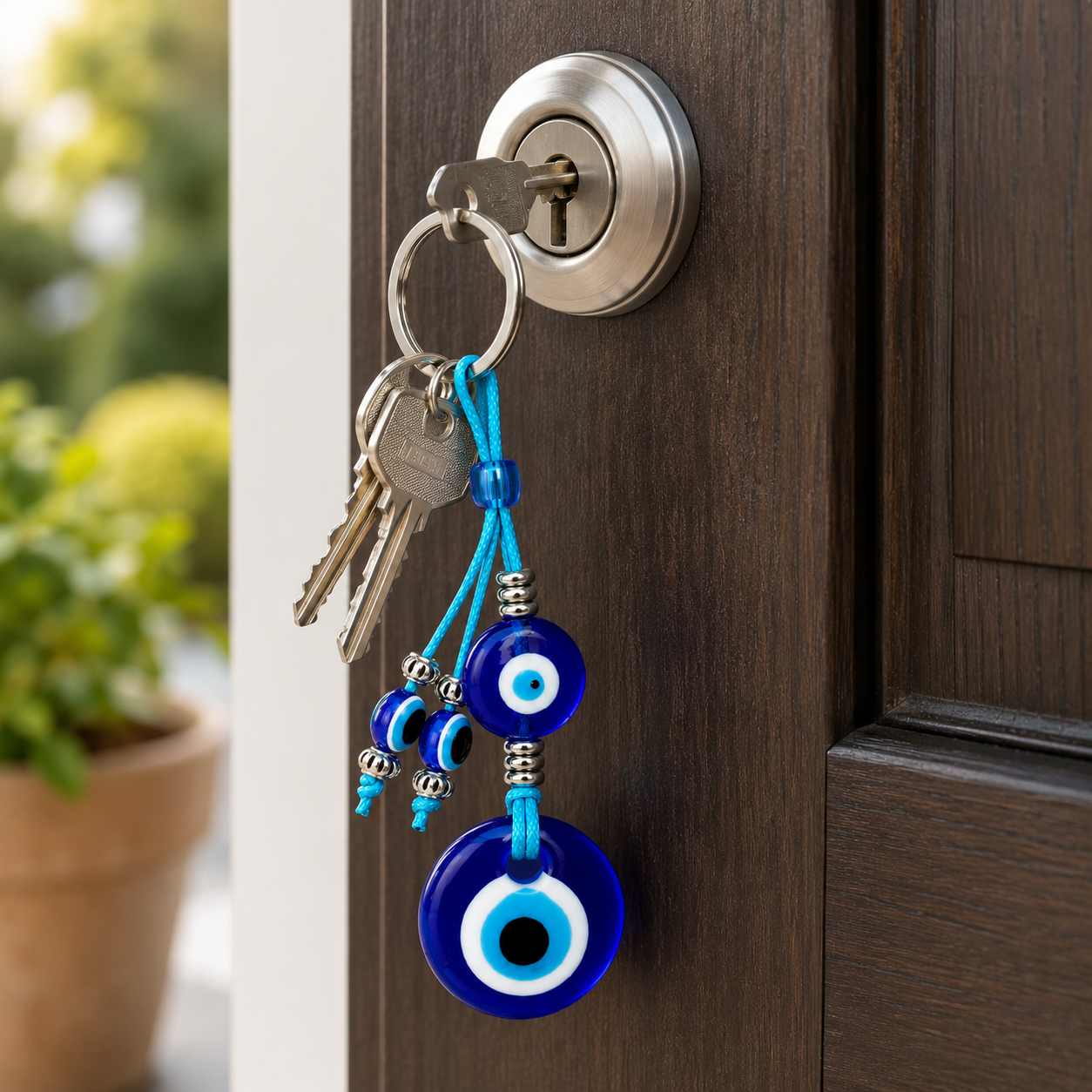 Blue Evil Eye Bead Charm Keychain - Image 2