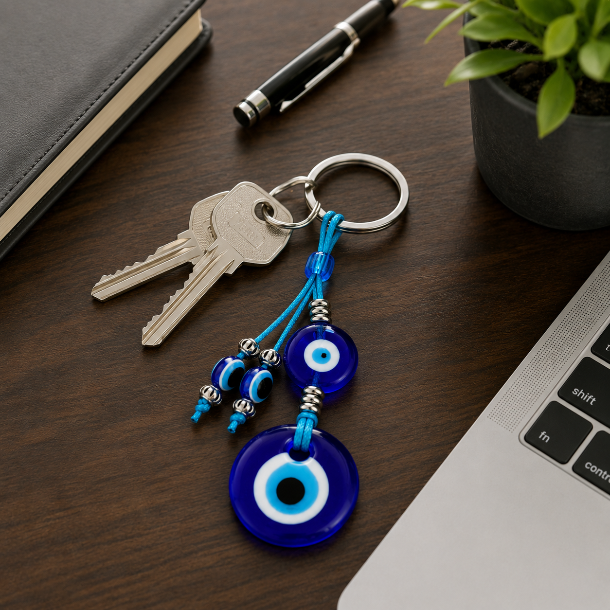 Blue Evil Eye Bead Charm Keychain - Image 3