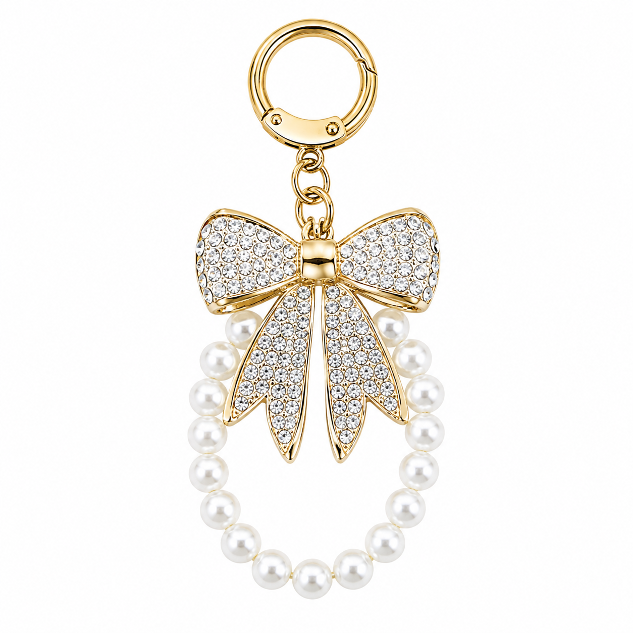 White Designer Bow Pearl Charm Keychain - Image 7