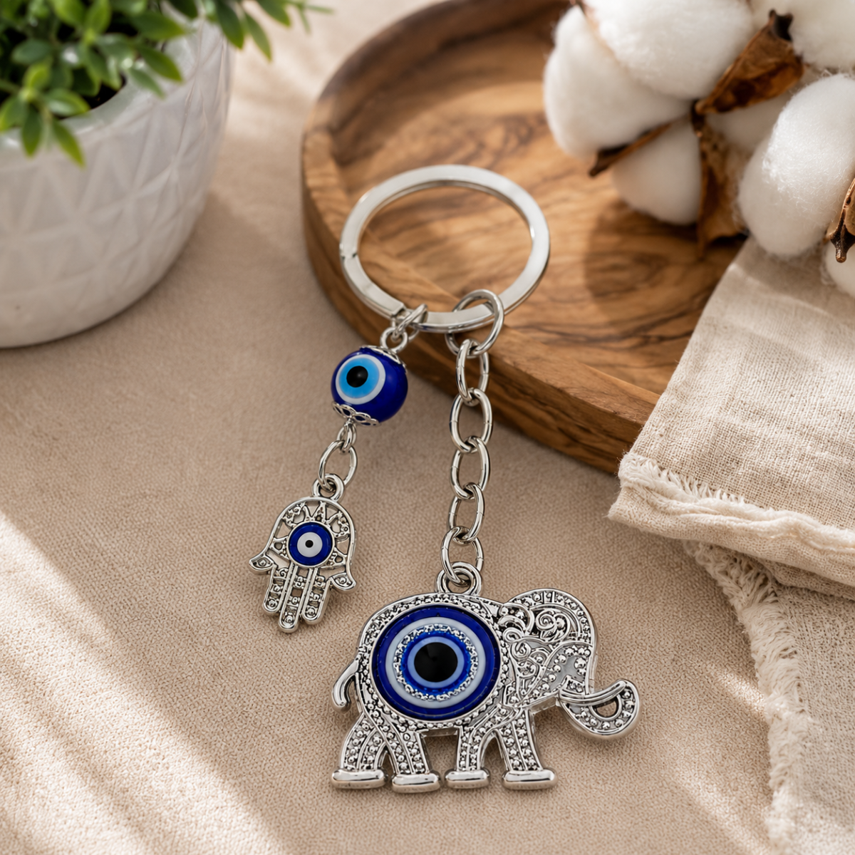 Elephant Evil Eye Charm Keychain