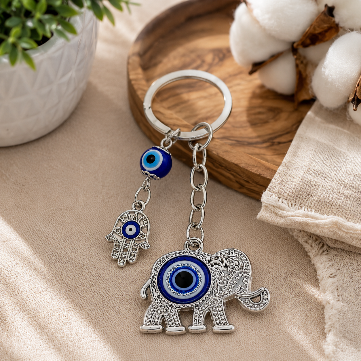 Elephant Evil Eye Charm Keychain