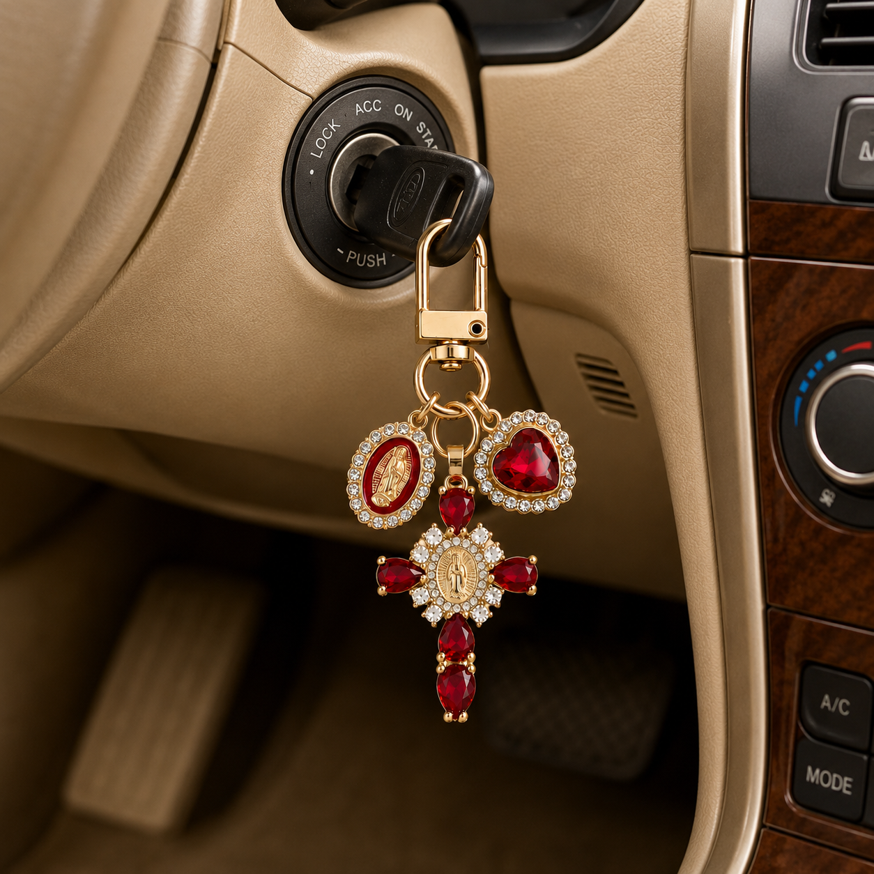 Red Crystal Cross Metal Keychain - Image 3