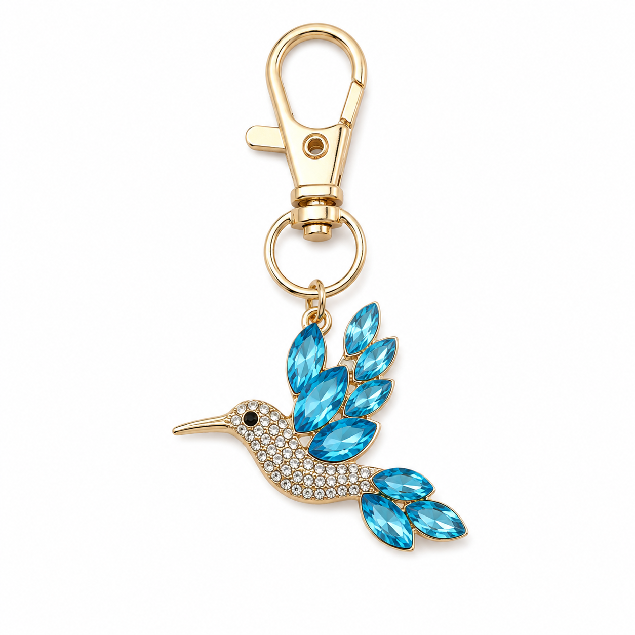 Blue Hummingbird Decorative Metal Keychain with Crystal-Style Accents - Image 7