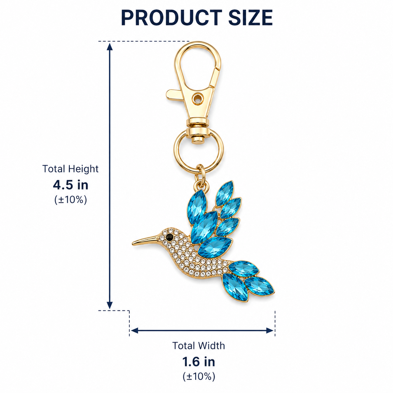 Blue Hummingbird Decorative Metal Keychain with Crystal-Style Accents - Image 6