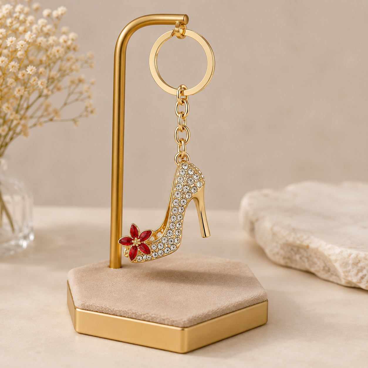 Decorative High Heel Shoe Metal Keychain with Crystal-Style Accents - Image 4