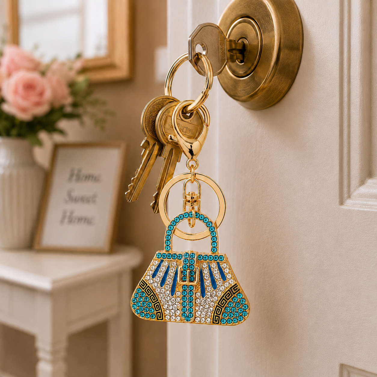 Decorative Handbag Metal Keychain with Crystal-Style Accents - Image 4