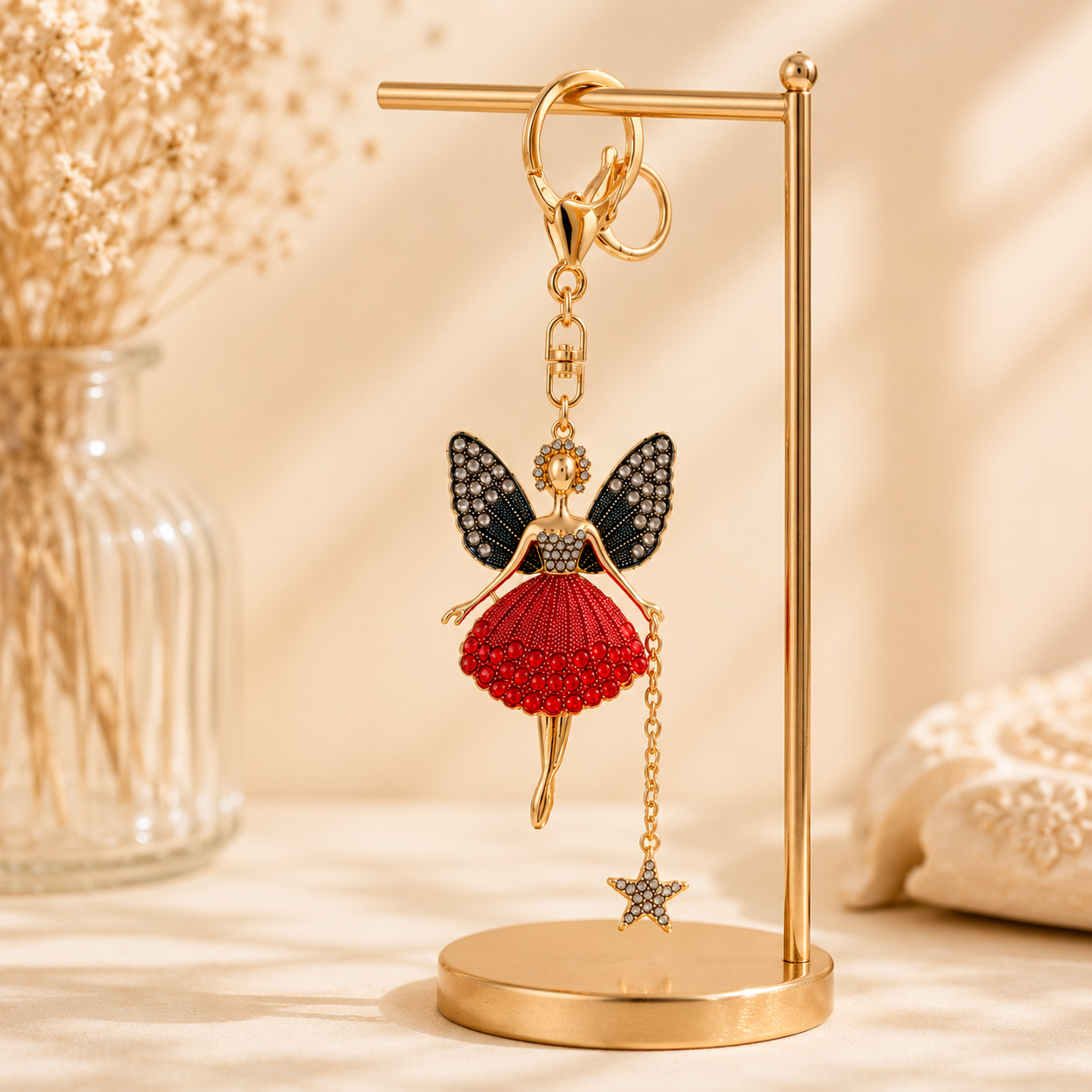 Red Fairy Decorative Metal Keychain with Star Charm - Image 4