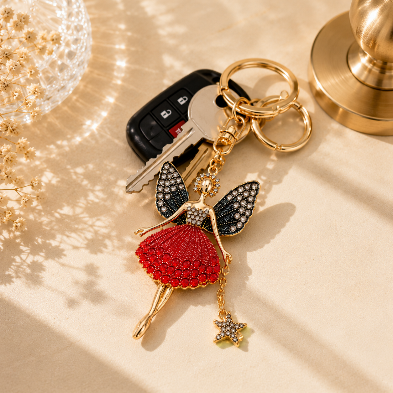Red Fairy Decorative Metal Keychain with Star Charm - Image 3