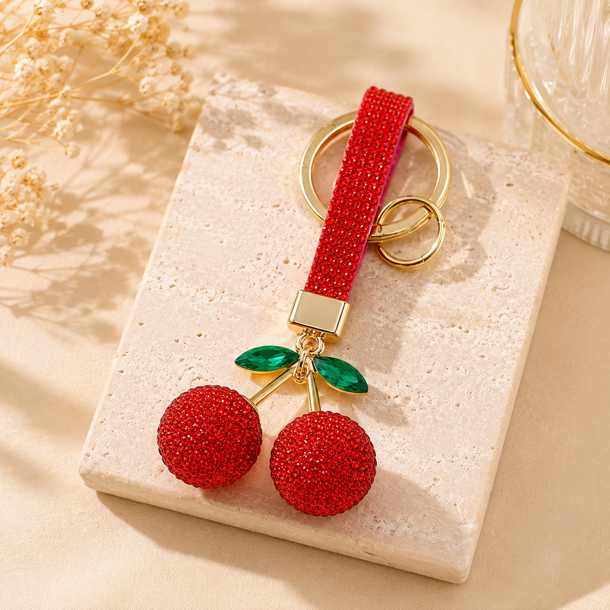 Red Cherry Decorative Metal Keychain