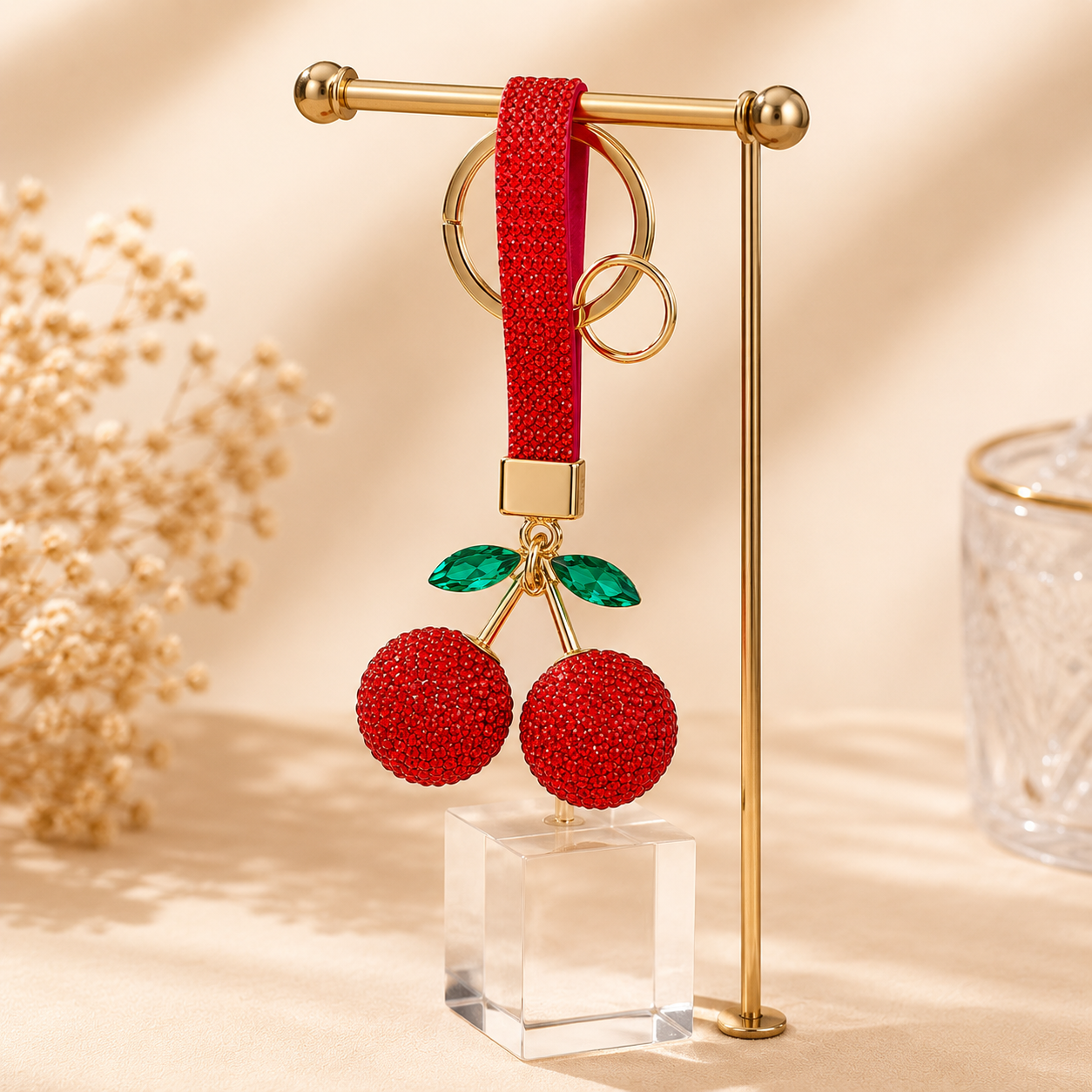 Red Cherry Decorative Metal Keychain - Image 4