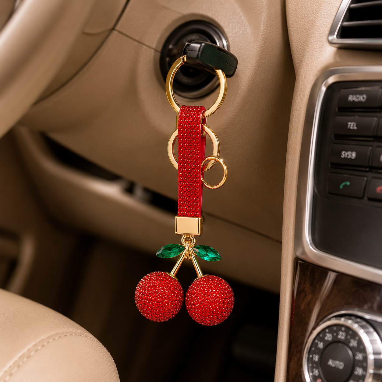 Red Cherry Decorative Metal Keychain - Image 3