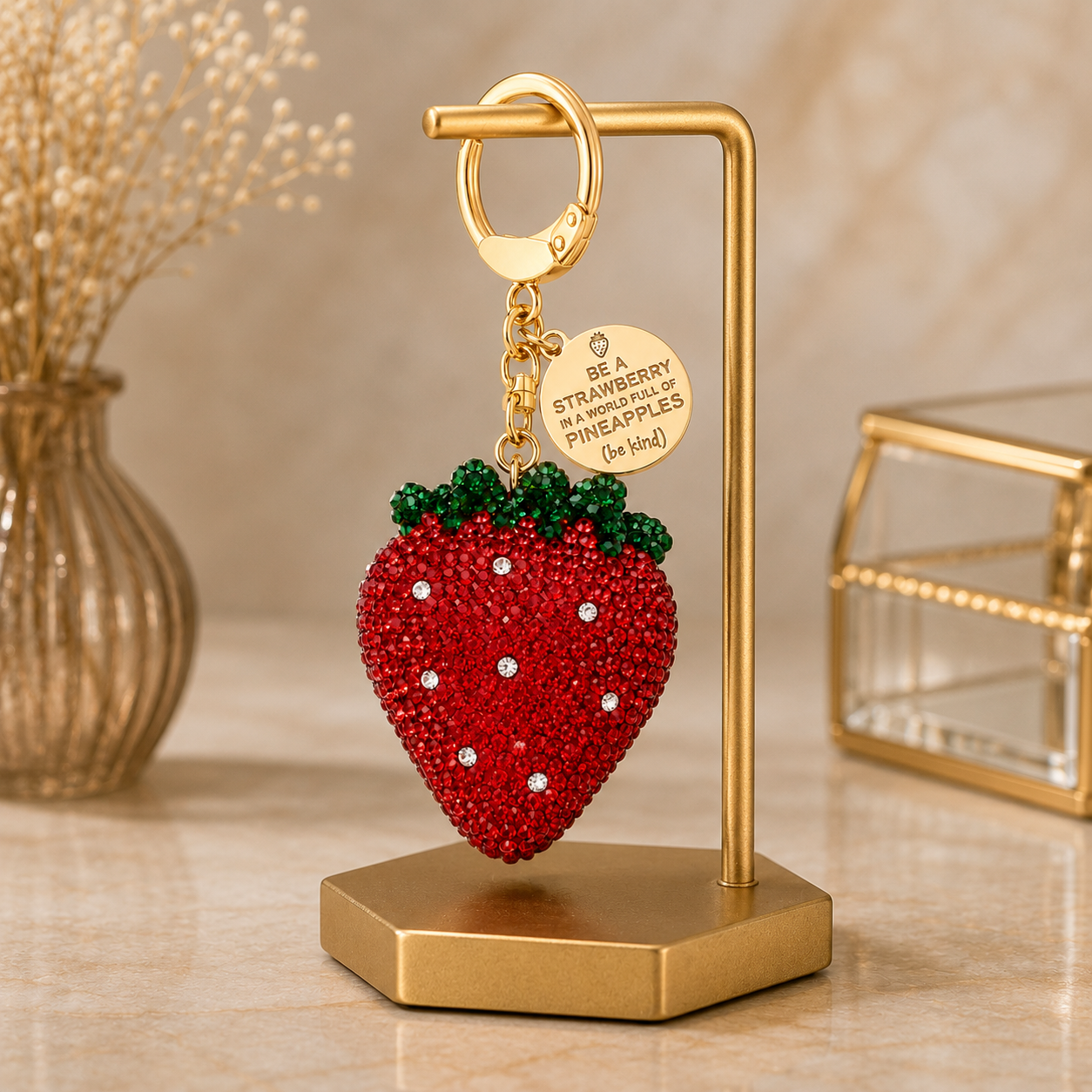 Strawberry Decorative Metal Keychain with Inspirational Charm - Image 5