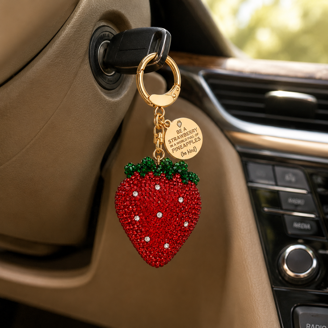 Strawberry Decorative Metal Keychain with Inspirational Charm - Image 3