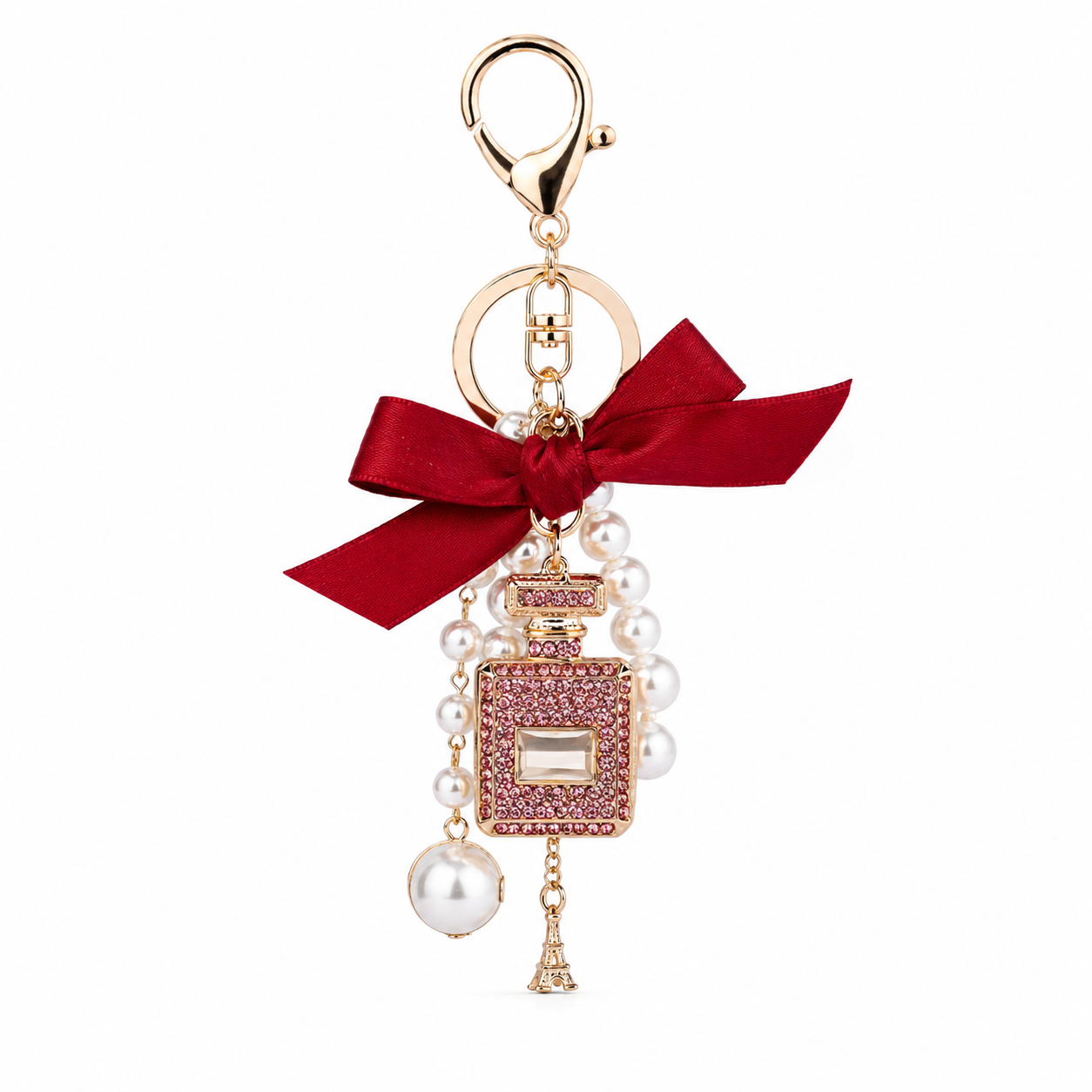 Red Ribbon Perfume Bottle Decorative Metal Keychain - Image 7