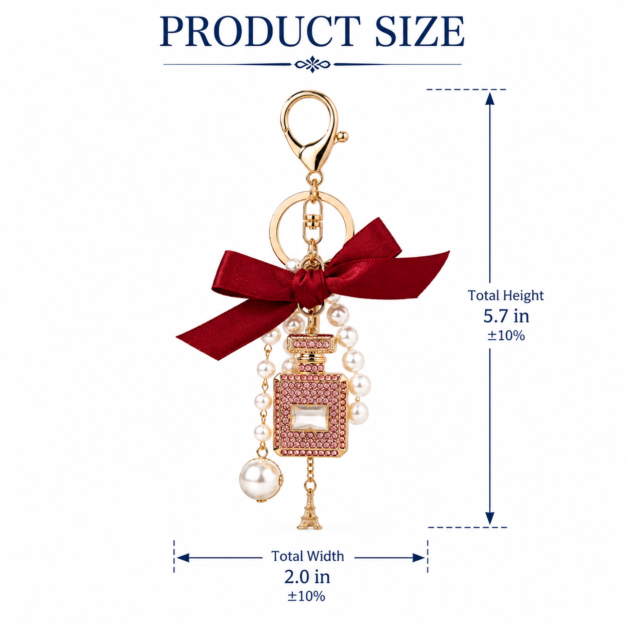 Red Ribbon Perfume Bottle Decorative Metal Keychain - Image 6
