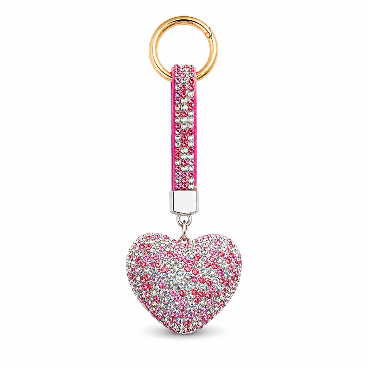 Pink Heart Decorative Metal Keychain with Crystal-Style Accents - Image 7