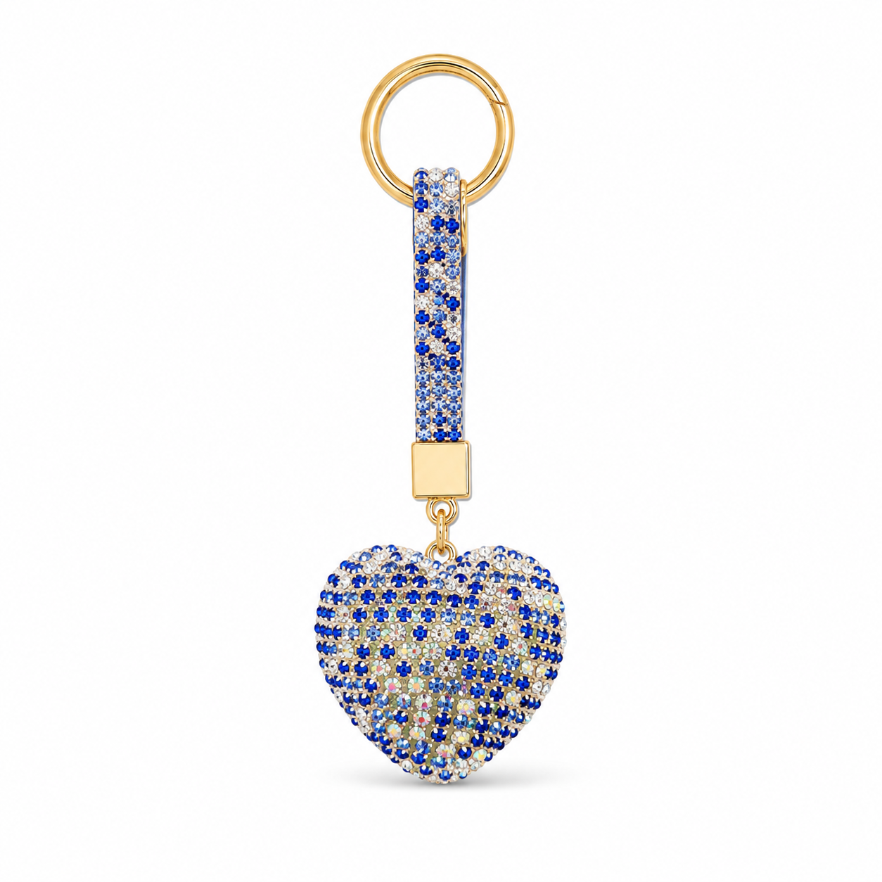 Blue Heart Decorative Metal Keychain with Crystal-Style Accents - Image 7