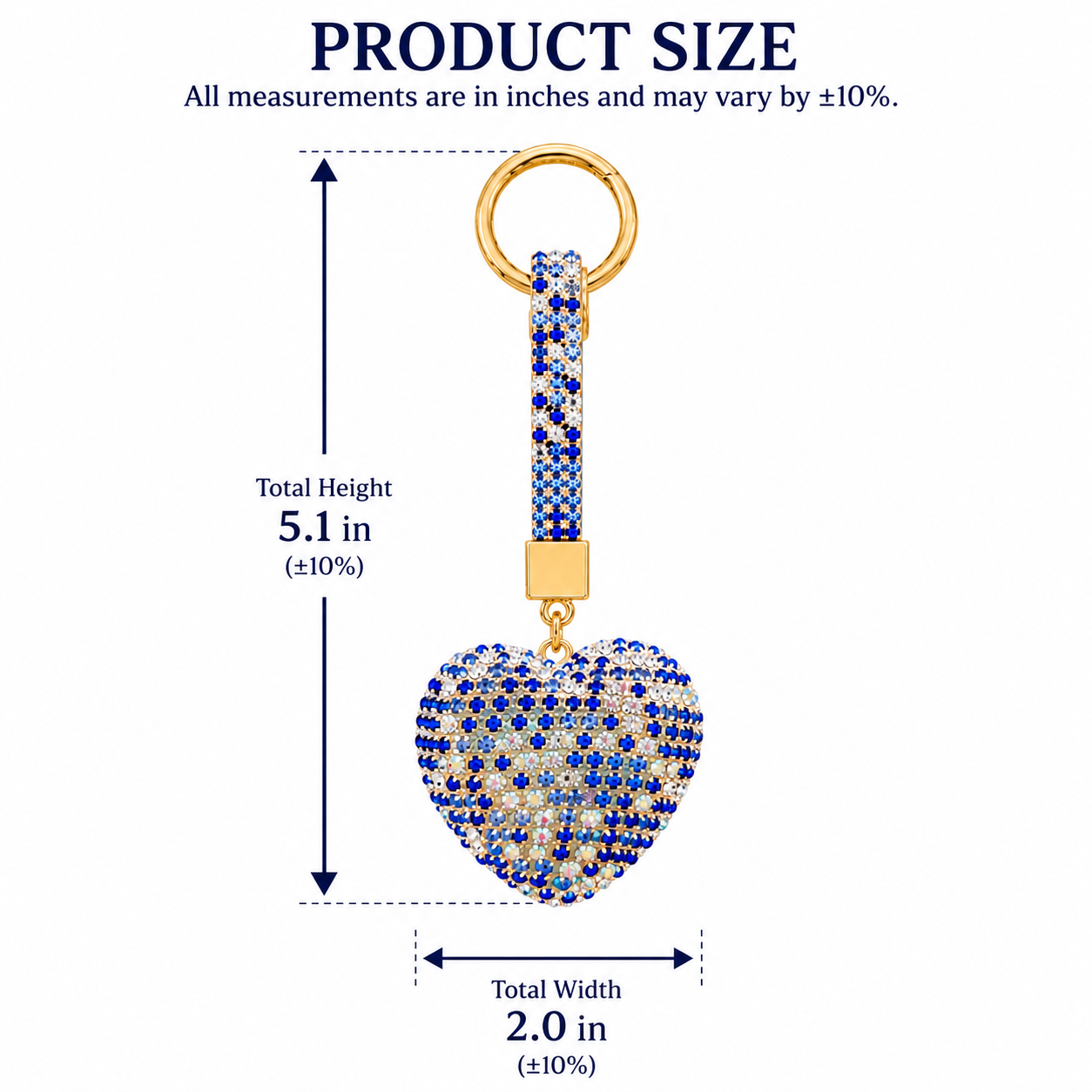 Blue Heart Decorative Metal Keychain with Crystal-Style Accents - Image 6