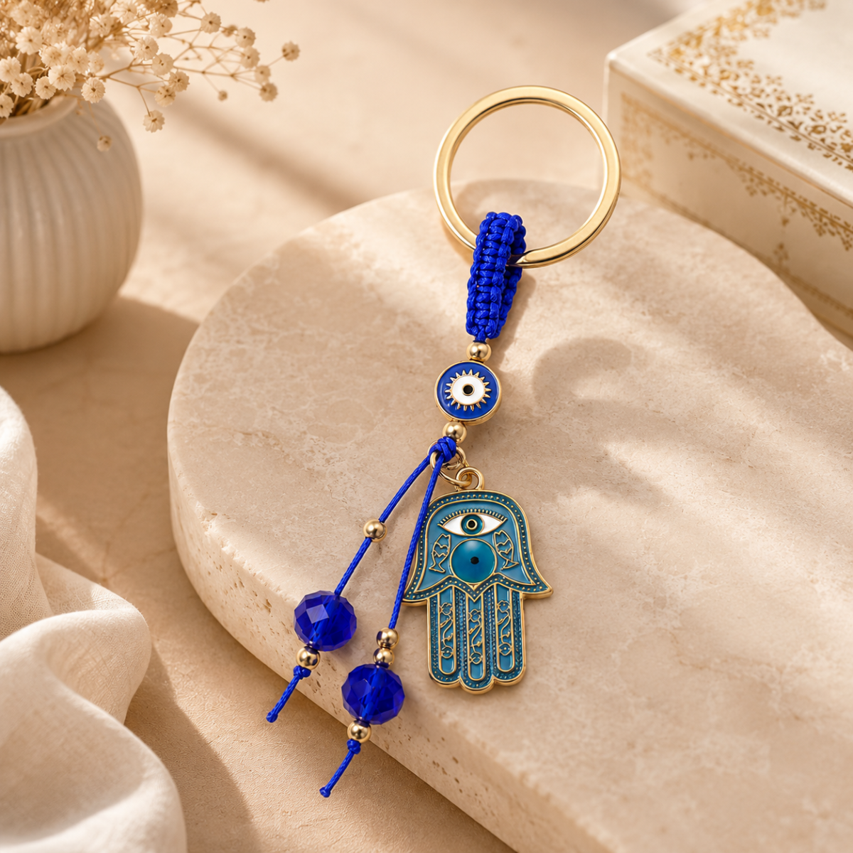 Blue Hamsa Hand Decorative Metal Keychain