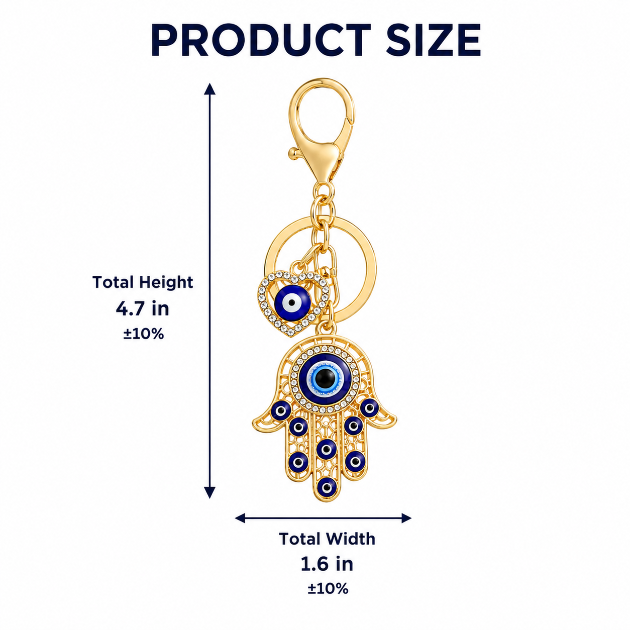 Blue Hamsa Hand Decorative Metal Keychain with Heart Evil Eye Charm - Image 6