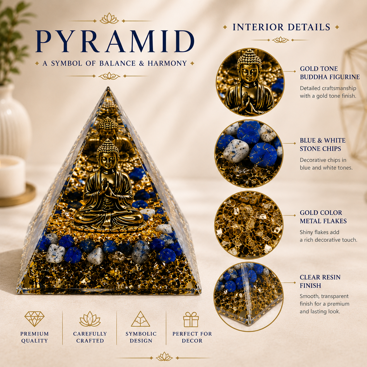 Buddha Resin Pyramid Desk Display – 6cm - Image 3
