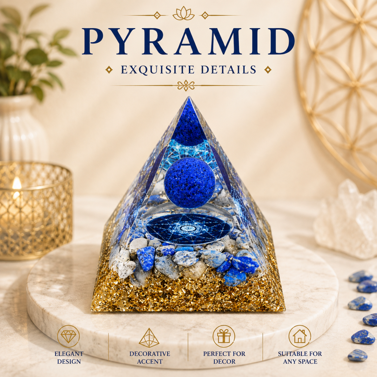 Blue Stone Look Resin Pyramid Desk Display – 5cm